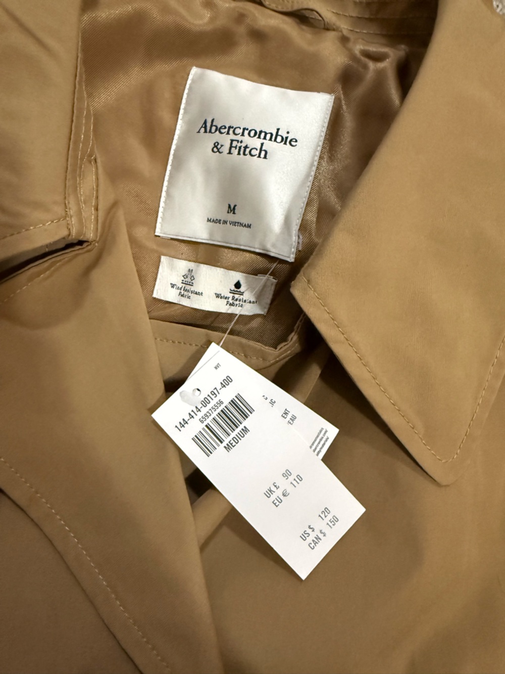 Women's Tan Double-Breasted Trench Coat Jacket - Picture 2 of 3